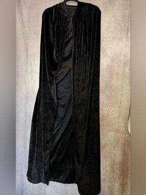 Black Velvet Hooded Cloak Cape Full Length Gothic Witch Costume Cosplay